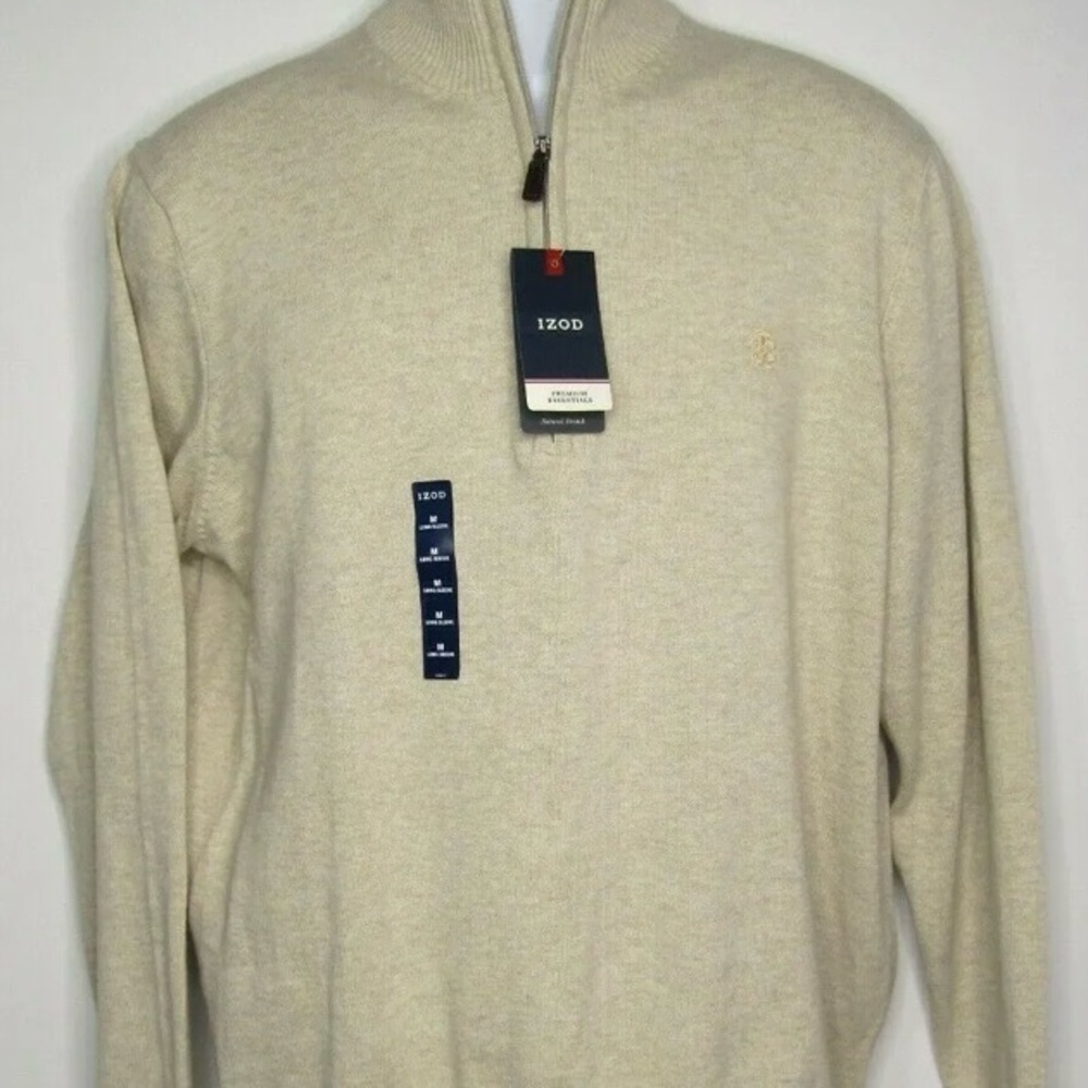 NWT IZOD Men’s Classic Quarter Zip Rugby Pullover Sweater, Rock Heather